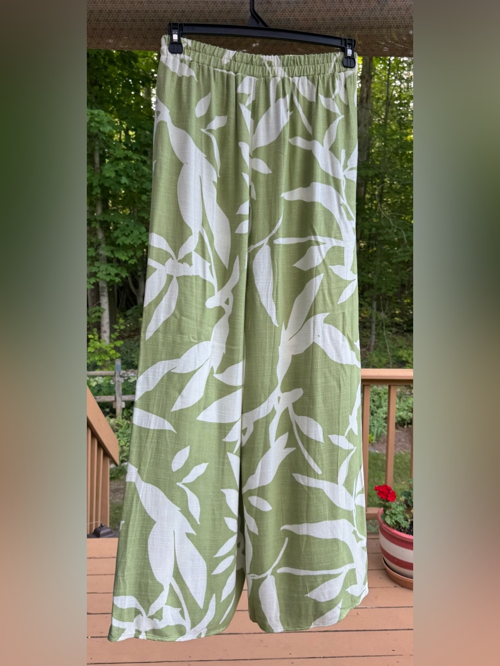 Sienna Sky Olive Green & White Botanical Wide-Leg Pants